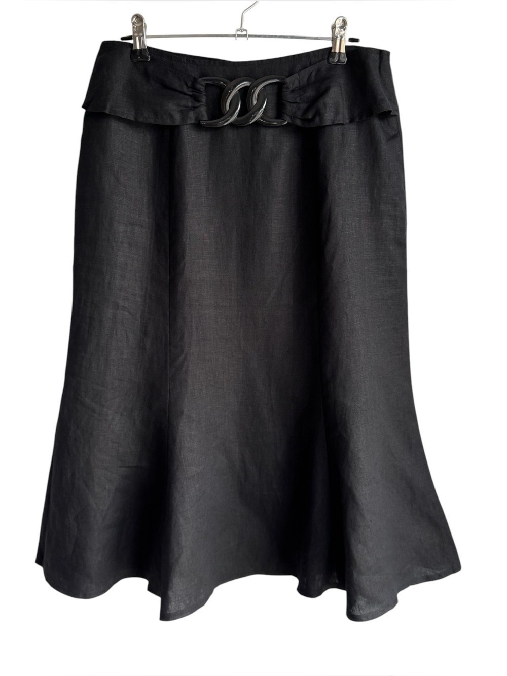 Laura Petites 100% Linen Midi Skirt Sz 2 2P Black A-Line Belted Classy Capsule